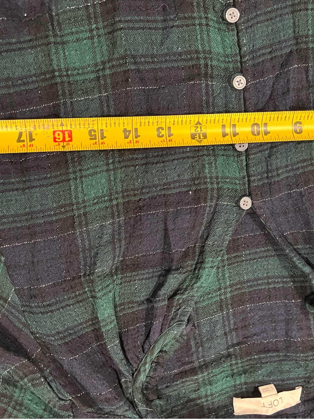 Plaid Button-Front Peasant Top - Green/Black/Navy - Picture 3 of 5